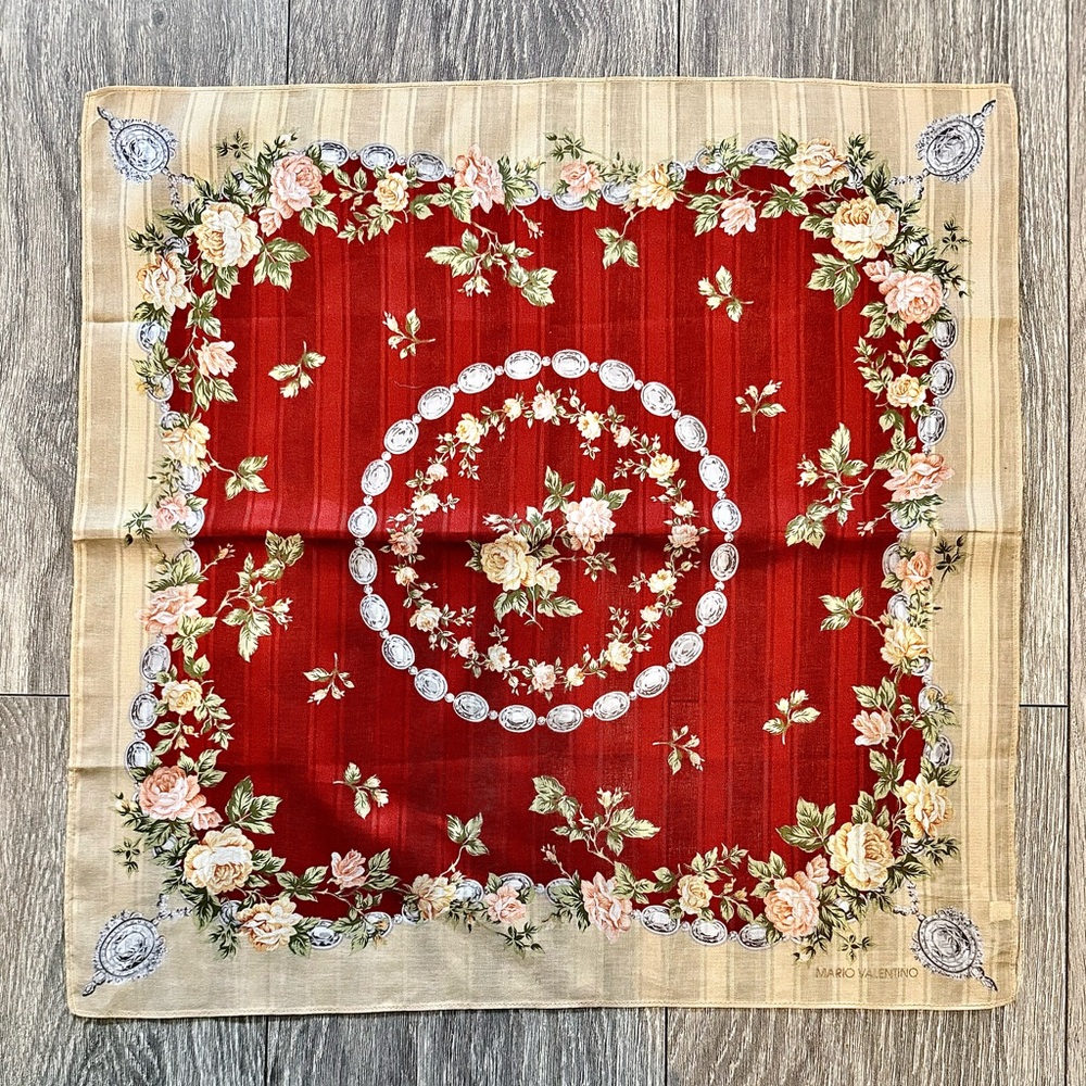 Mario Valentino Red and Beige Floral Scarf